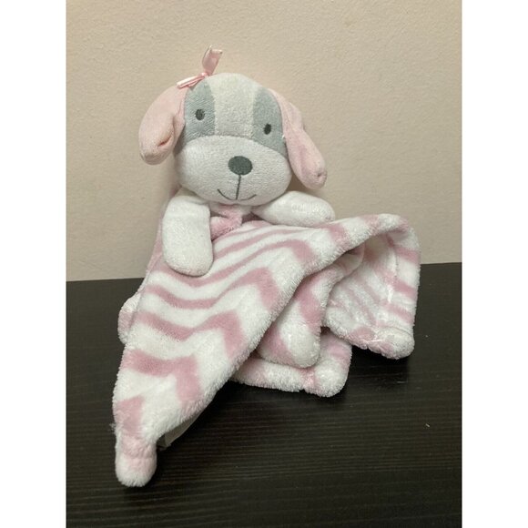 S.L. Home Fashions Pink & White Stripe Plush Puppy Dog Lovey Security Blanket - Picture 1 of 8